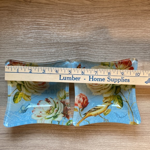 Lisa Audit square (2) glass bowls butterflies pivoine - Picture 6 of 13